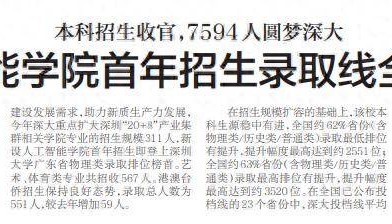【深圳特区报】人工智能学院首年招生录取线全校第一